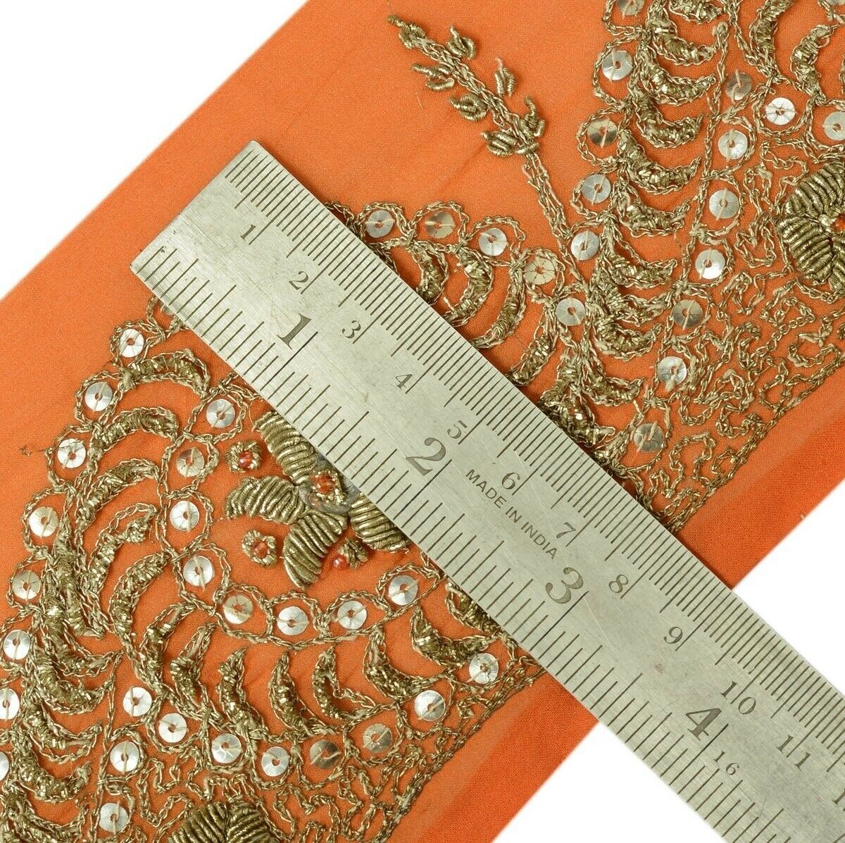 Vintage Sari Border Indian Craft Trim Hand Beaded Embroidered Sewing Lace Rust