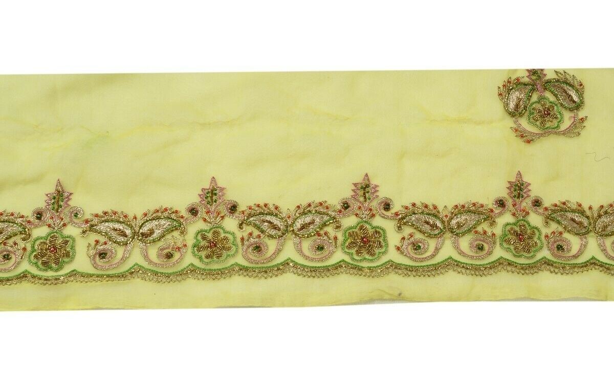 Vintage Sari Border Indian Craft Trim Hand Beaded Embroidered Sewing Lace Green