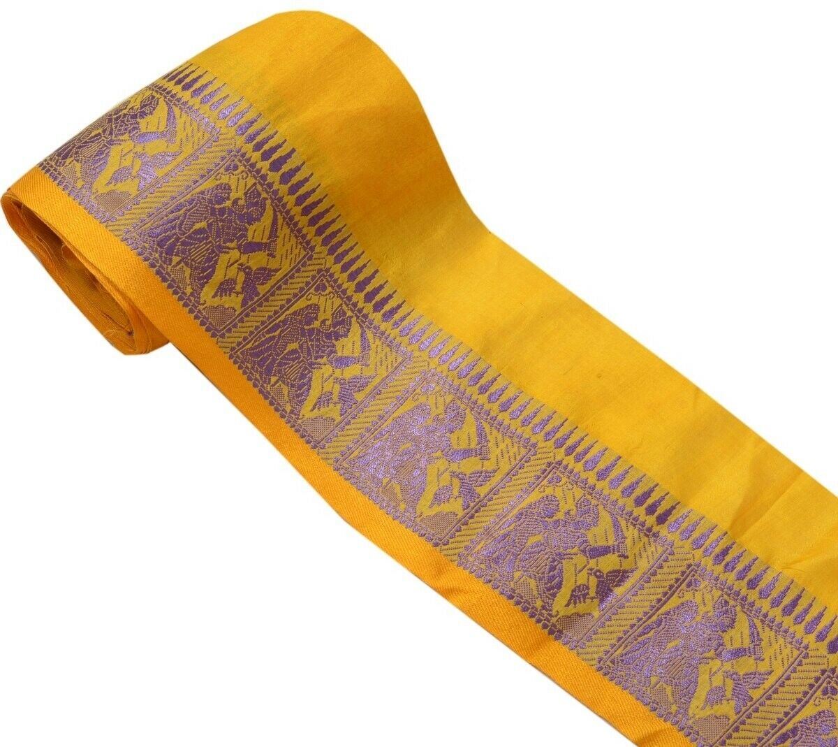 Vintage Saree Border Indian Craft Trim Woven Baluchari Ribbon Lace Yellow Gold