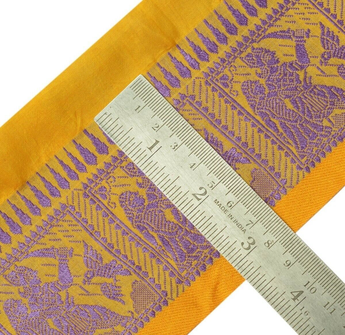 Vintage Saree Border Indian Craft Trim Woven Baluchari Ribbon Lace Yellow Gold