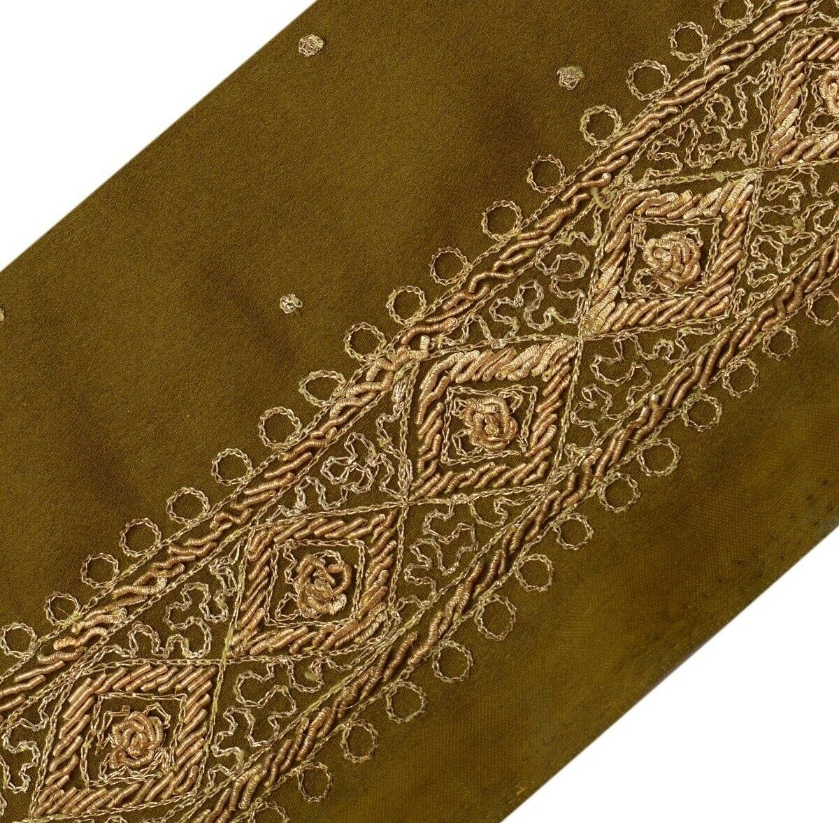 Vintage Saree Border Indian Craft Trim Hand Beaded Zardozi Ribbon Lace Green