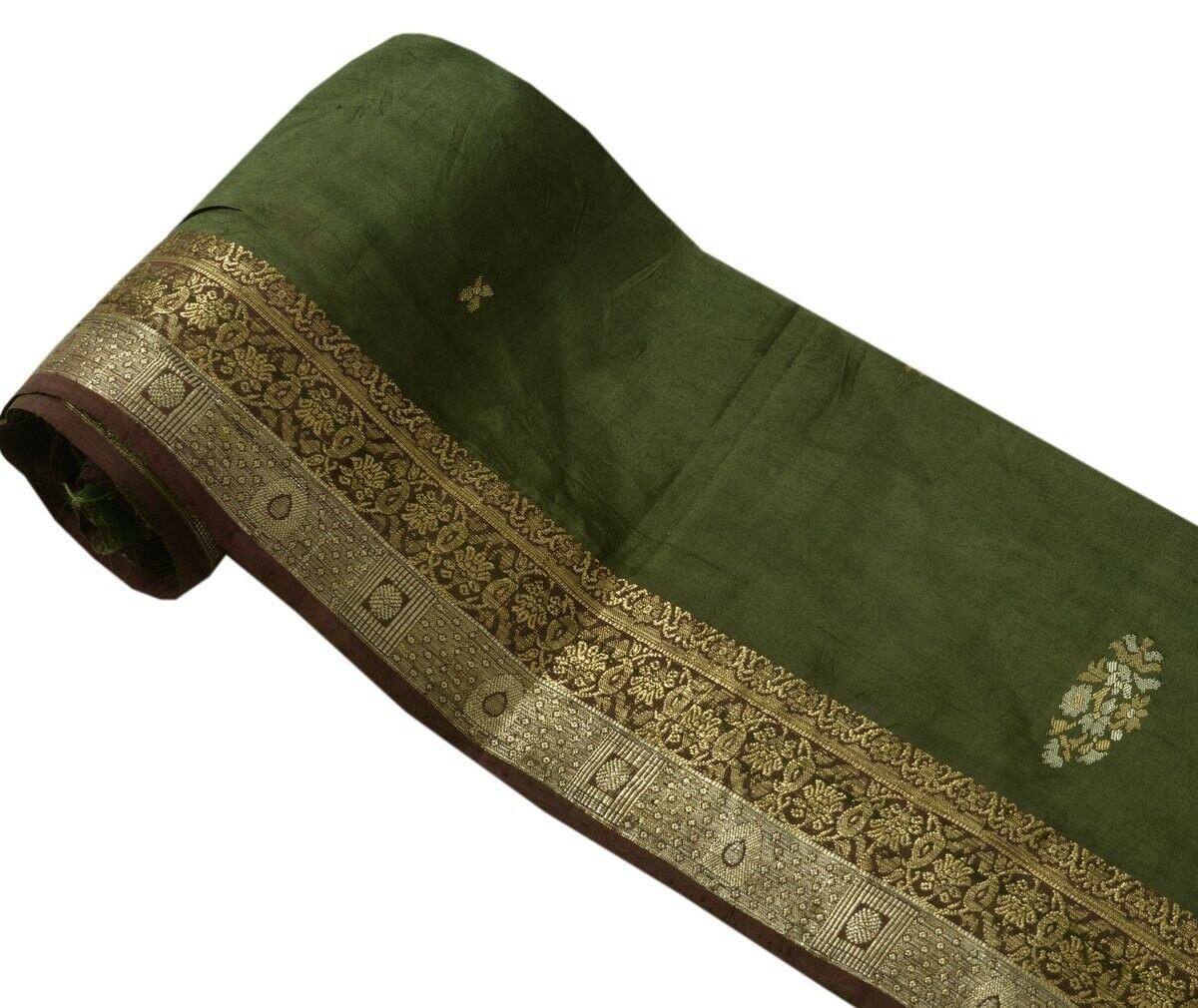 Vintage Saree Border Indian Craft Trim Woven Sewing Ribbon Lace Brown Green