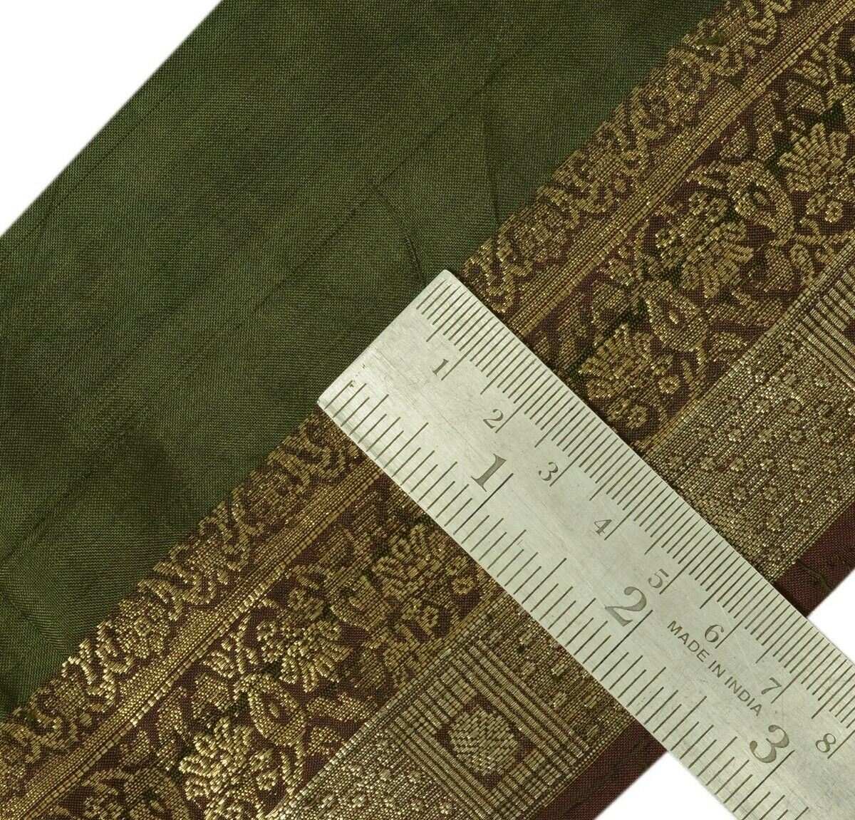 Vintage Saree Border Indian Craft Trim Woven Sewing Ribbon Lace Brown Green