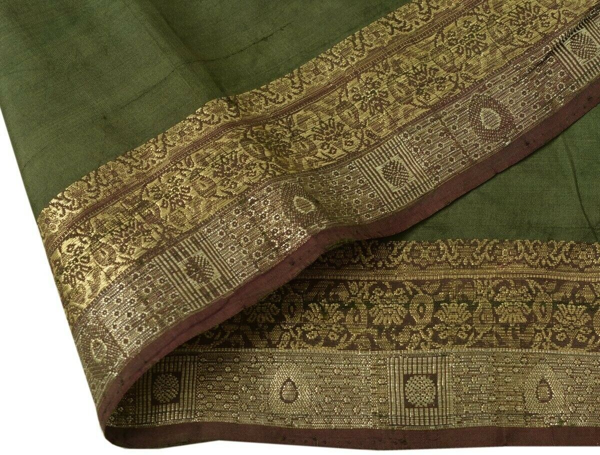 Vintage Saree Border Indian Craft Trim Woven Sewing Ribbon Lace Brown Green