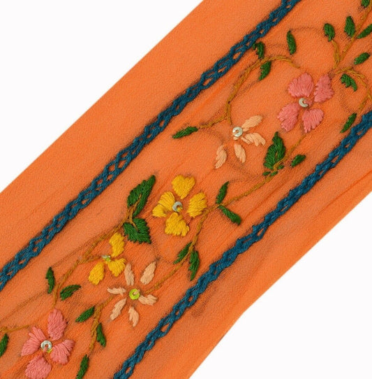 Vintage Saree Border Indian Craft Trim Hand Embroidered Ribbon Lace Orange