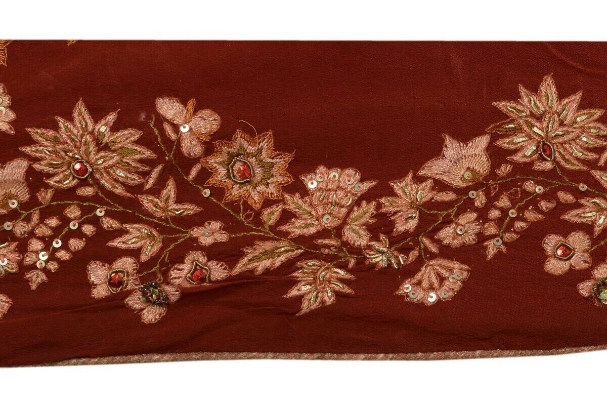 Vintage Saree Border Indian Craft Trim Hand Beaded Embroidered Ribbon Maroon