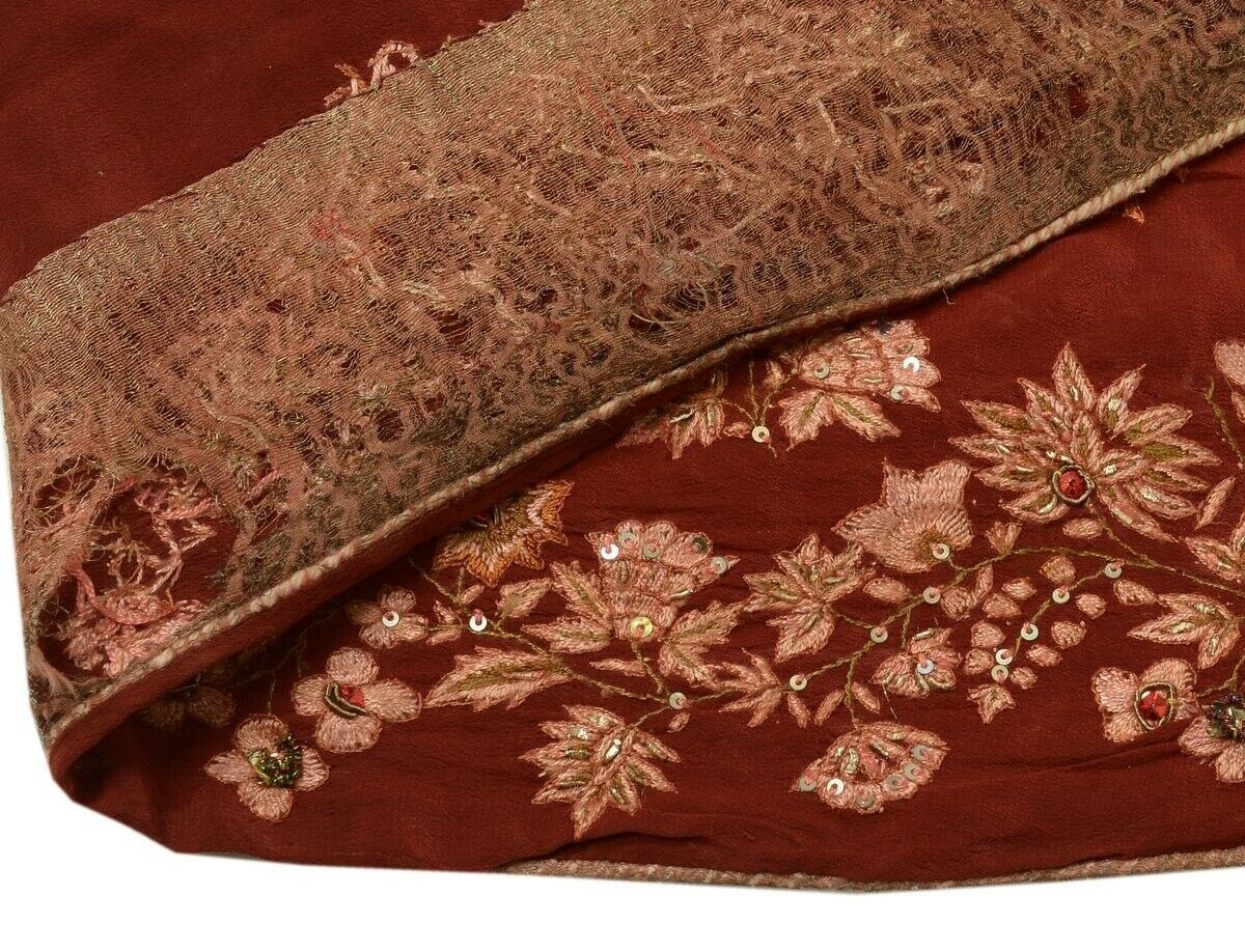 Vintage Saree Border Indian Craft Trim Hand Beaded Embroidered Ribbon Maroon