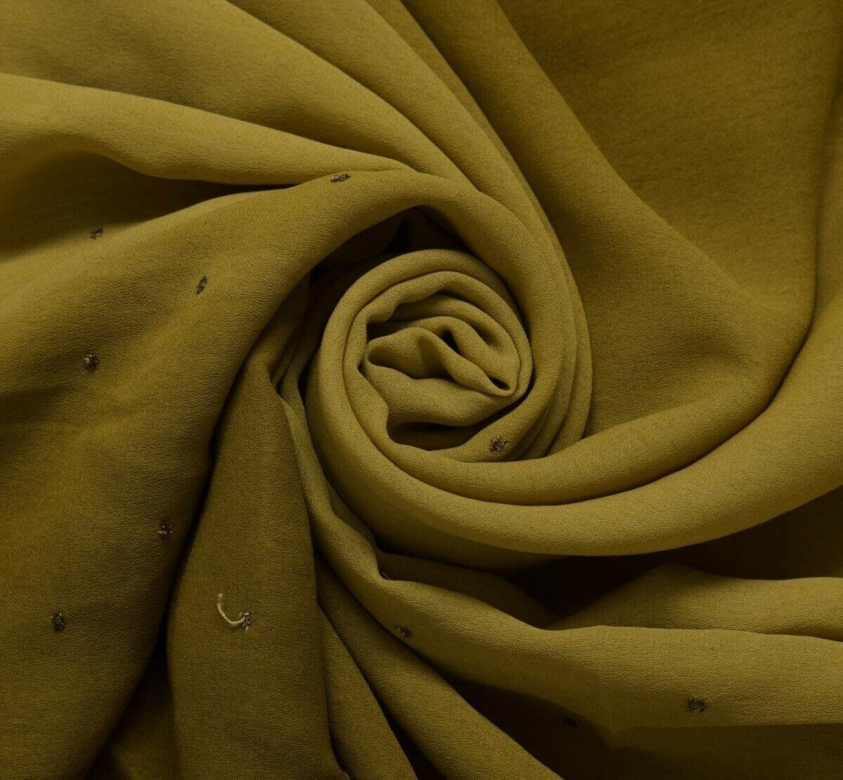 Blend Georgette Silk Green Vintage Sari Remnant Scrap Fabric for Sewing Craft