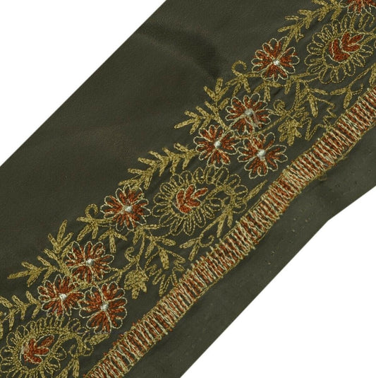 Vintage Saree Border Indian Craft Trim Embroidered Grayish Green Ribbon Lace