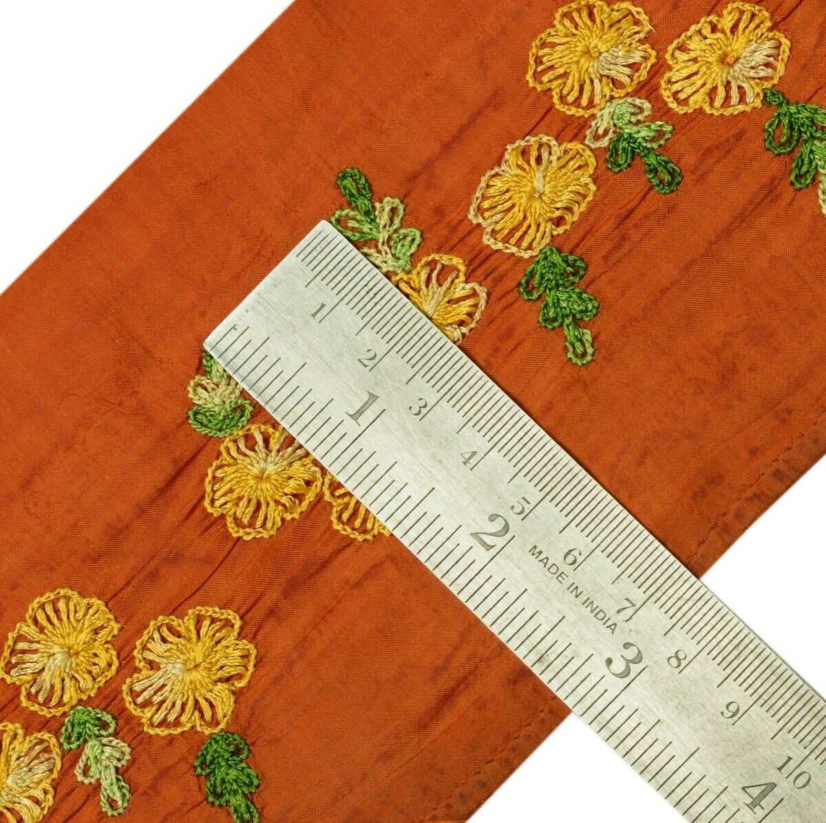 Vintage Saree Border Indian Craft Trim Hand Embroidered Floral Rust Ribbon Lace