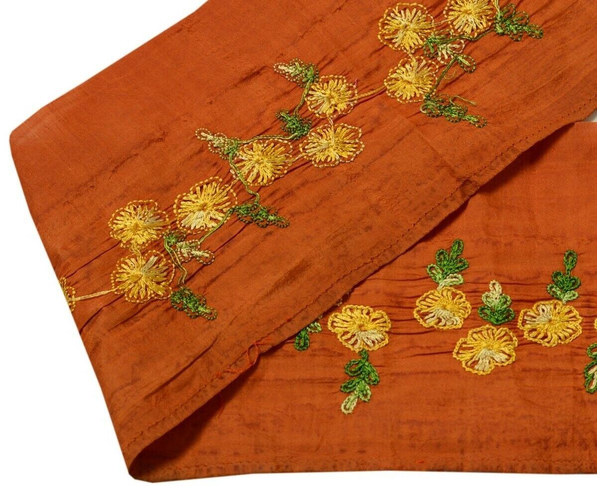 Vintage Saree Border Indian Craft Trim Hand Embroidered Floral Rust Ribbon Lace