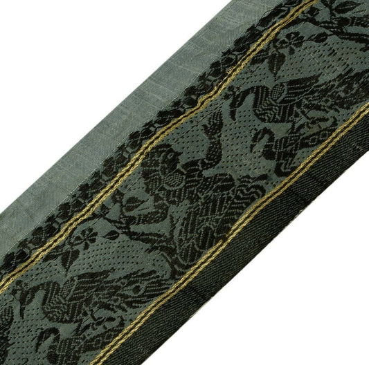 Vintage Saree Border Indian Craft Trim Woven BaluChari Ribbon Lace Gray