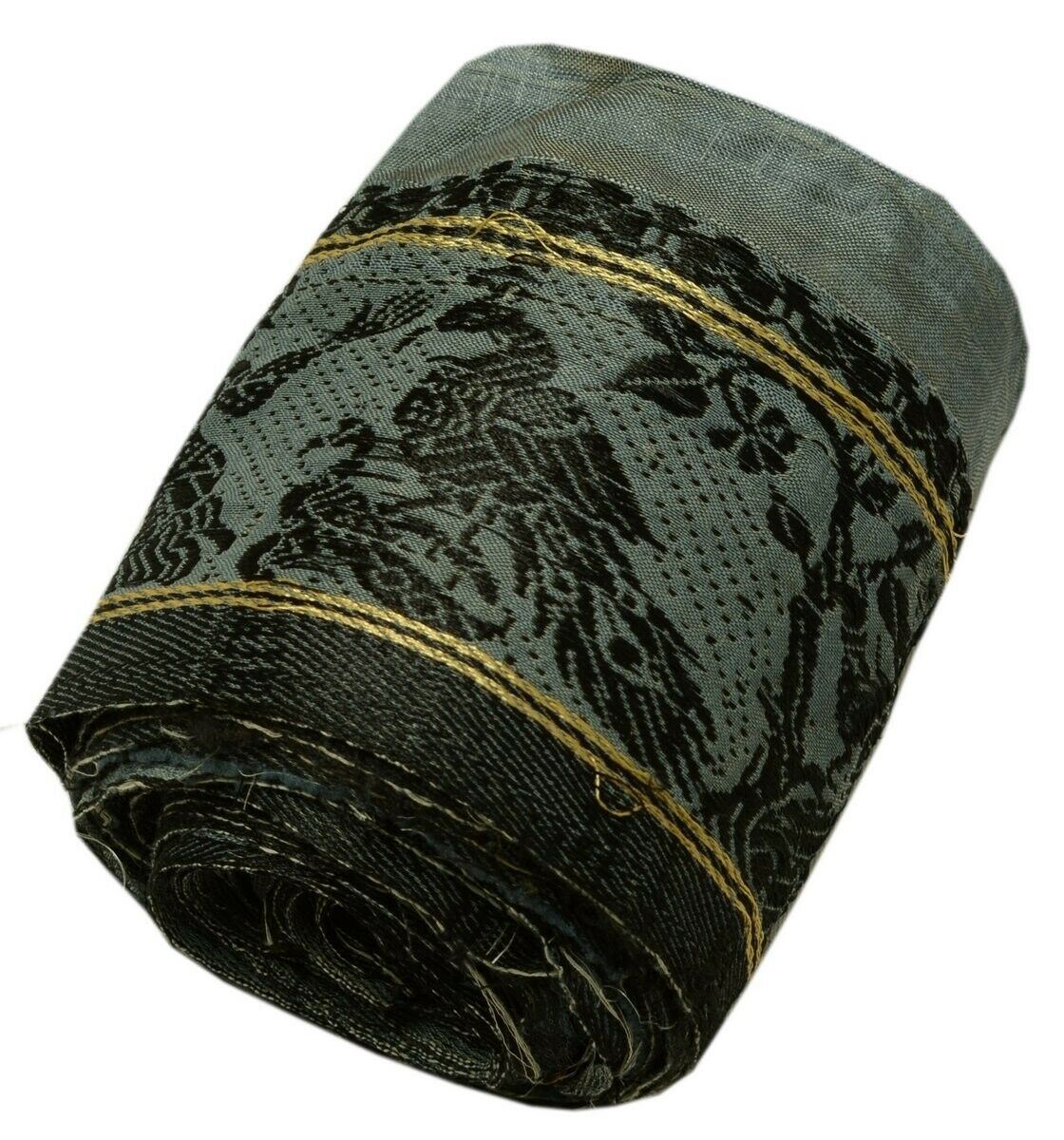 Vintage Saree Border Indian Craft Trim Woven BaluChari Ribbon Lace Gray