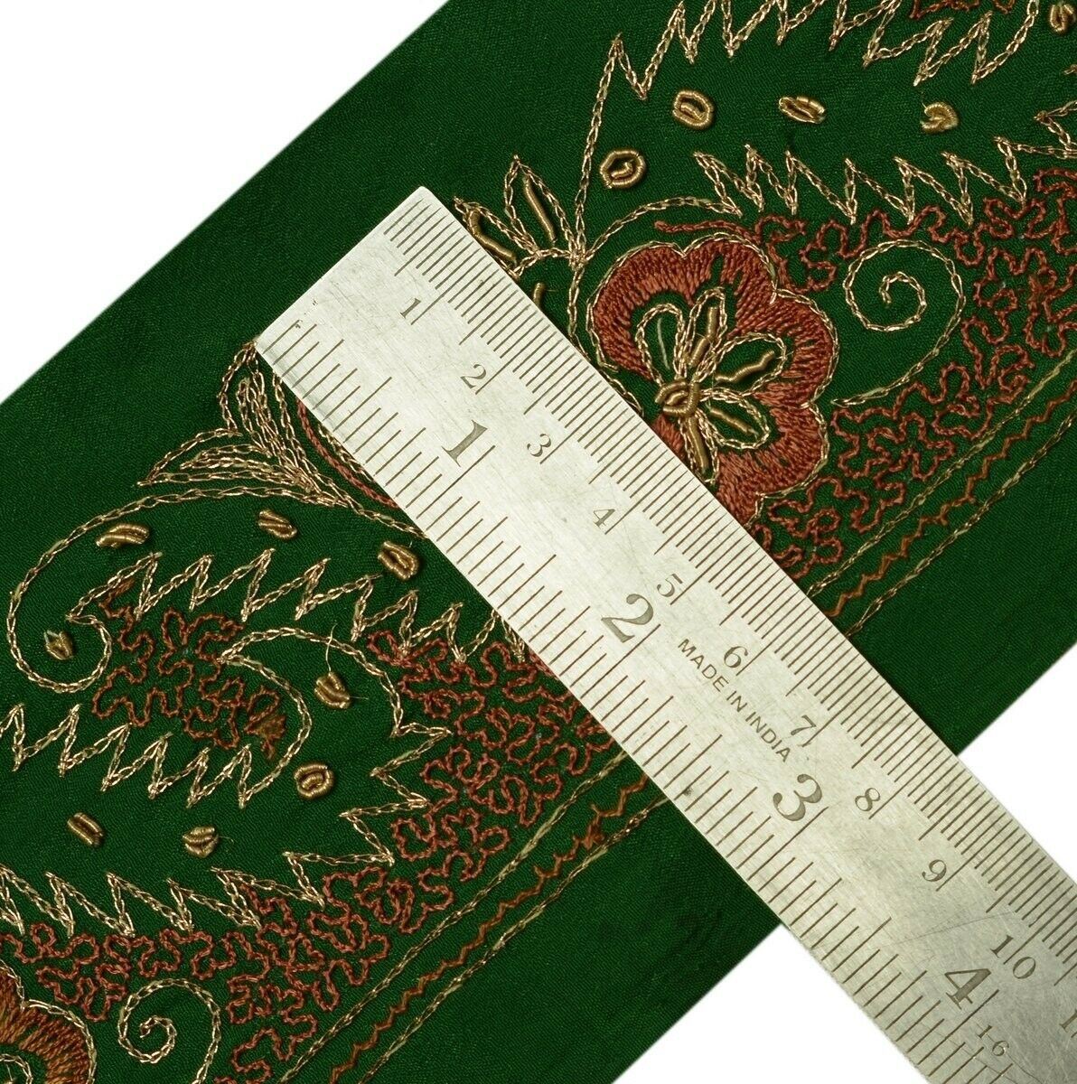 Vintage Saree Border Indian Craft Trim Hand Beaded Embroidered Ribbon Lace Green