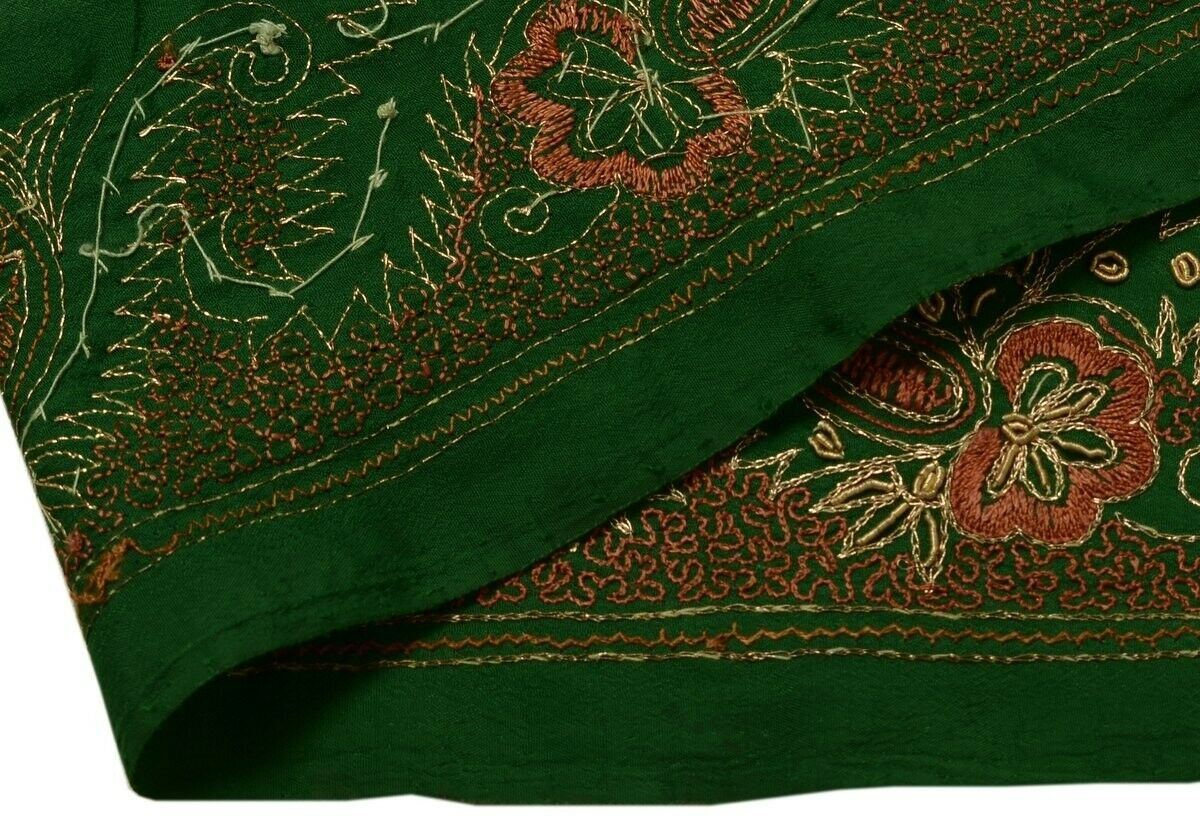 Vintage Saree Border Indian Craft Trim Hand Beaded Embroidered Ribbon Lace Green