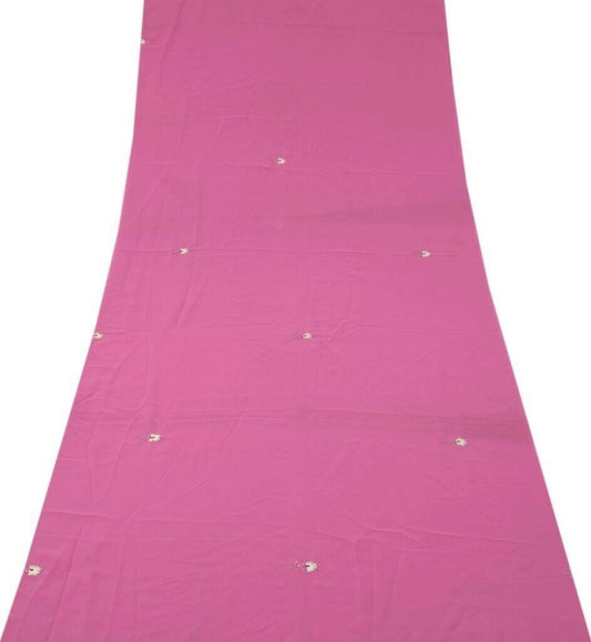 Blend Georgette Silk Vintage Sari Remnant Scrap Fabric for Sewing Craft Pink