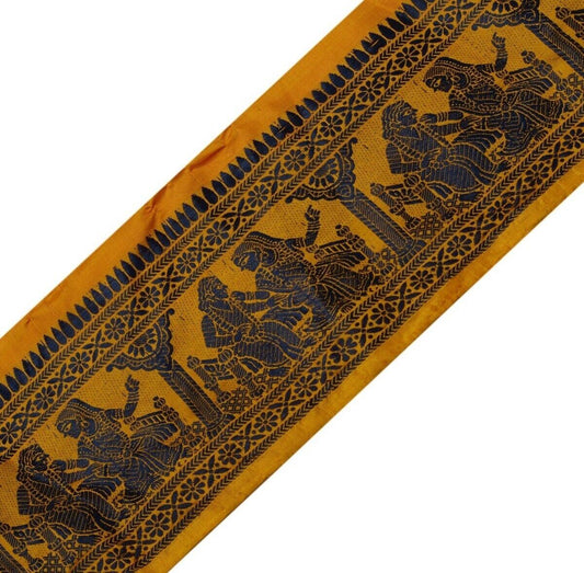 Vintage Saree Border Indian Craft Trim Woven Baluchari Ribbon Lace Saffron