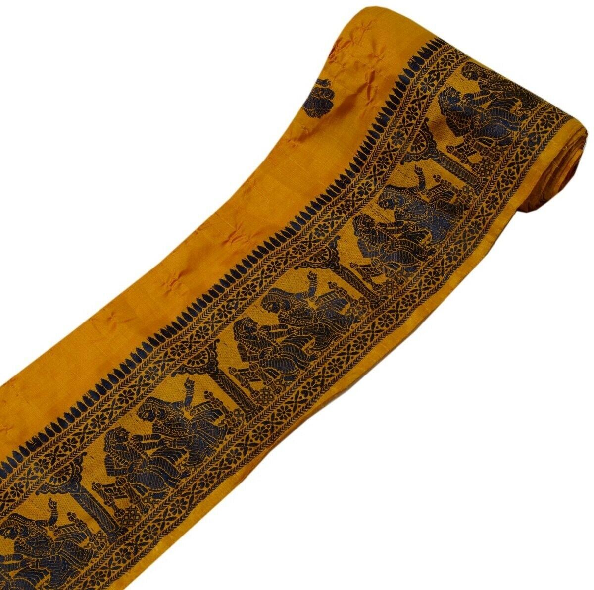 Vintage Saree Border Indian Craft Trim Woven Baluchari Ribbon Lace Saffron