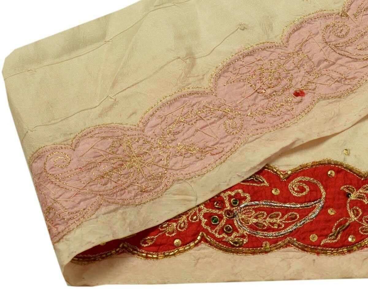 Vintage Saree Border Indian Craft Trim Hand Beaded Embroidered Ribbon Lace Red