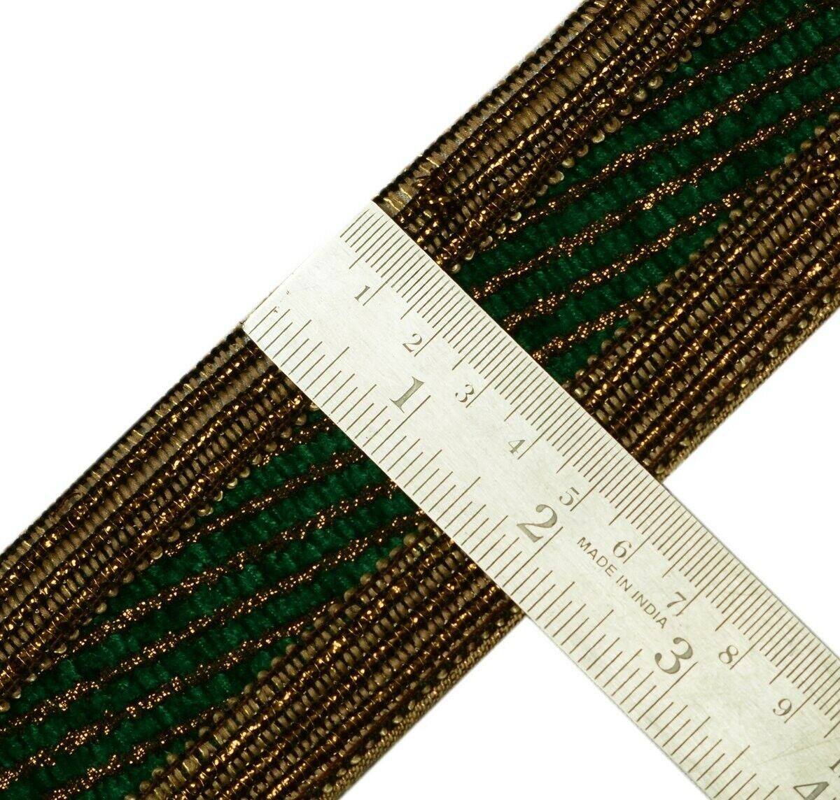 Vintage Saree Border Indian Craft Trim Woven Sewing Green Ribbon Lace