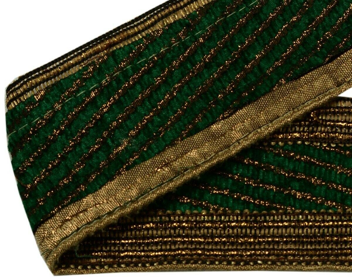 Vintage Saree Border Indian Craft Trim Woven Sewing Green Ribbon Lace