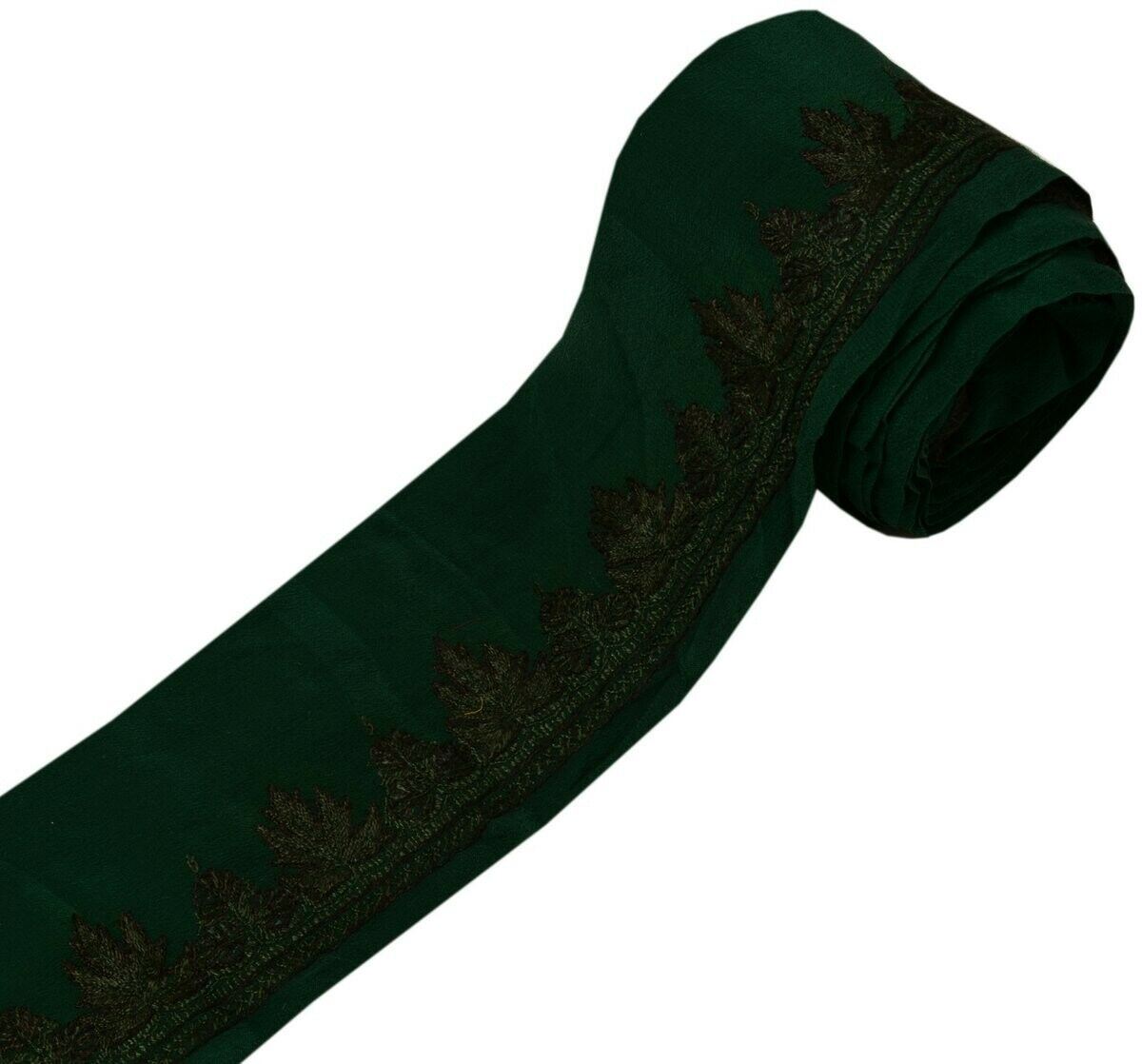 Vintage Saree Border Indian Craft Trim Embroidered Dark Green Sewing Ribbon Lace