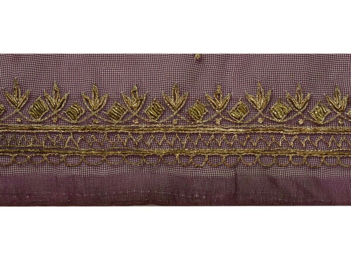 Vintage Saree Border Indian Craft Trim Hand Beaded Embroidered Lace Purple