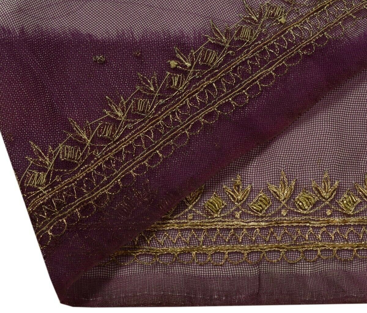 Vintage Saree Border Indian Craft Trim Hand Beaded Embroidered Lace Purple