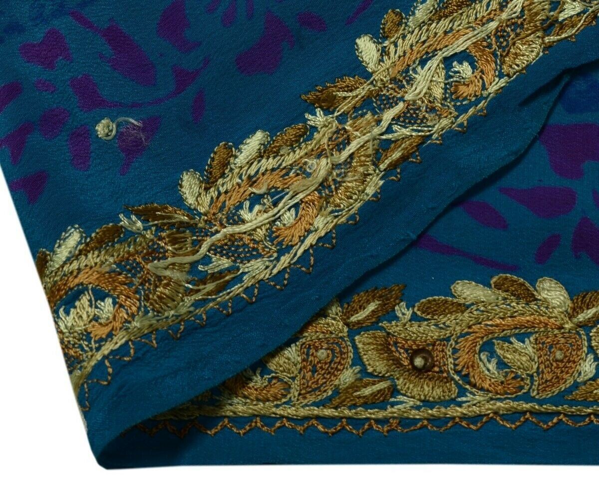 Vintage Saree Border Indian Craft Trim Hand Embroidered Blue Sewing Ribbon Lace