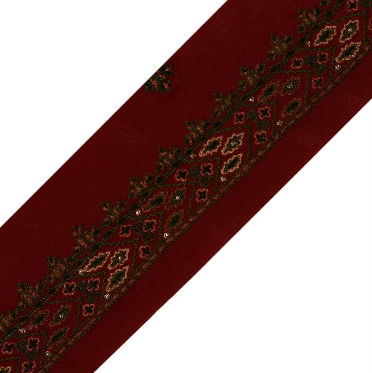 Vintage Saree Border Indian Craft Trim Hand Embroidered Maroon Ribbon Lace