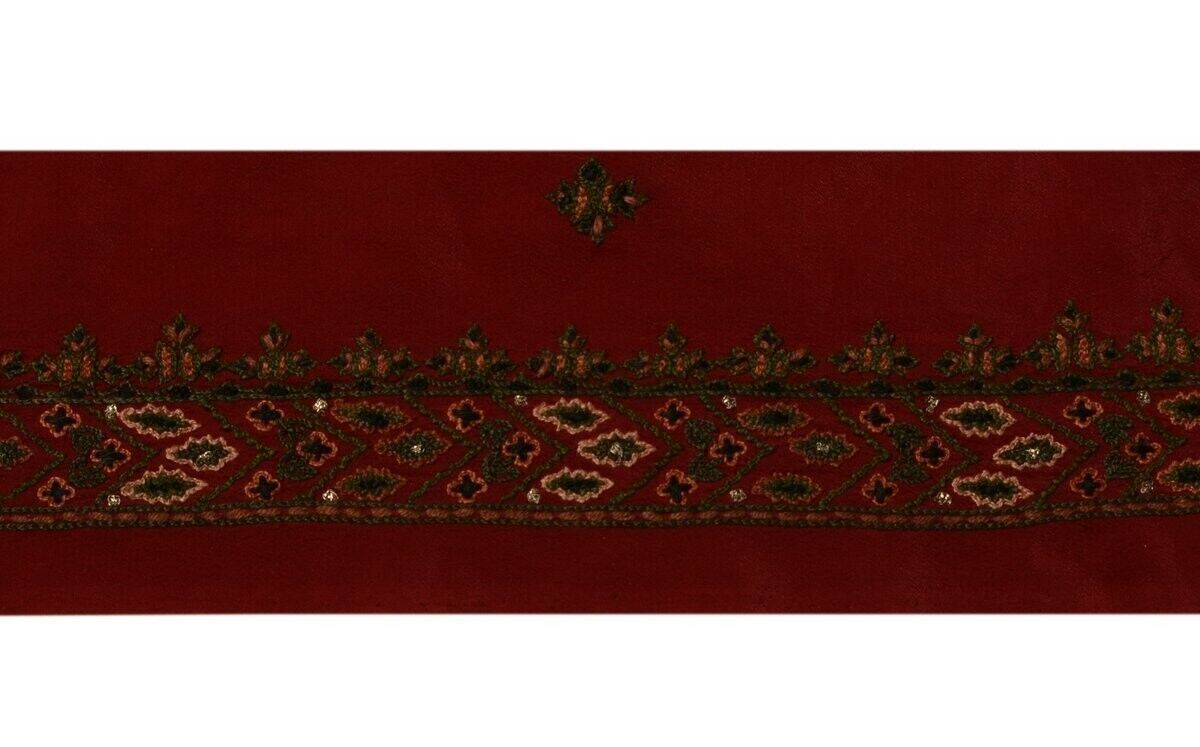 Vintage Saree Border Indian Craft Trim Hand Embroidered Maroon Ribbon Lace