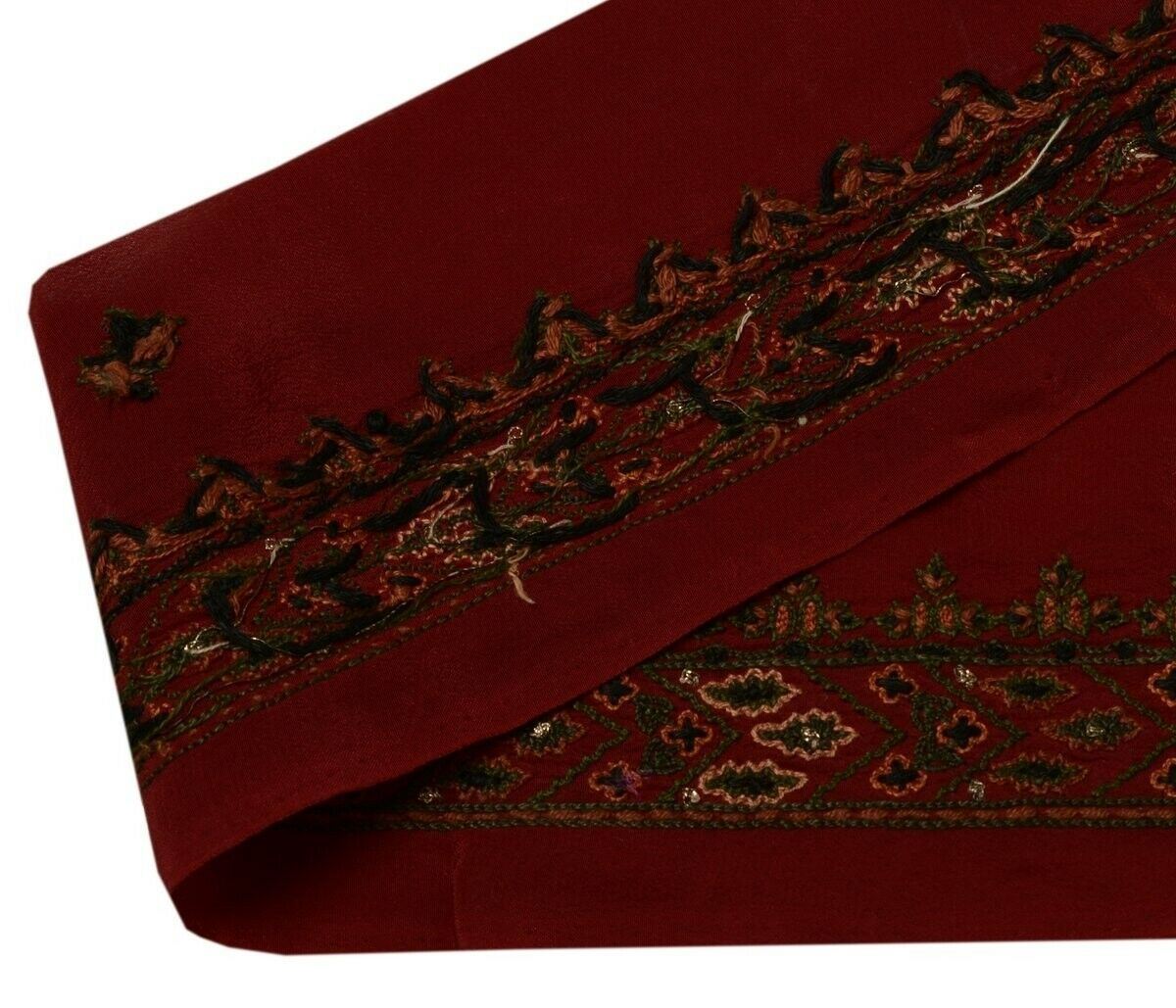 Vintage Saree Border Indian Craft Trim Hand Embroidered Maroon Ribbon Lace