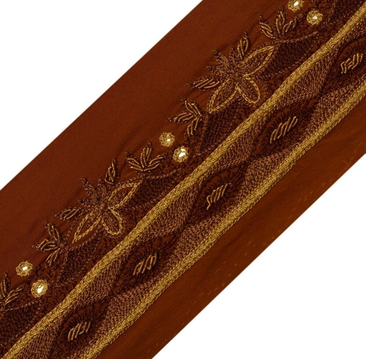 Vintage Saree Border Indian Craft Trim Hand Beaded Embroidered Ribbon Lace Brown