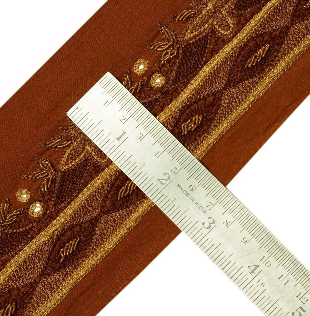 Vintage Saree Border Indian Craft Trim Hand Beaded Embroidered Ribbon Lace Brown