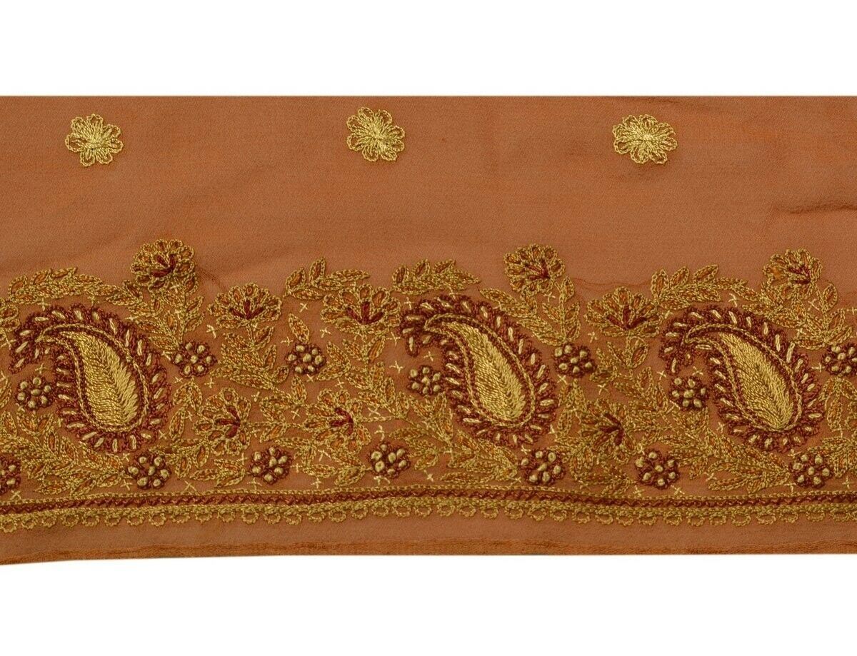 Vintage Saree Border Indian Craft Trim Hand Embroidered Rust Ribbon Lace