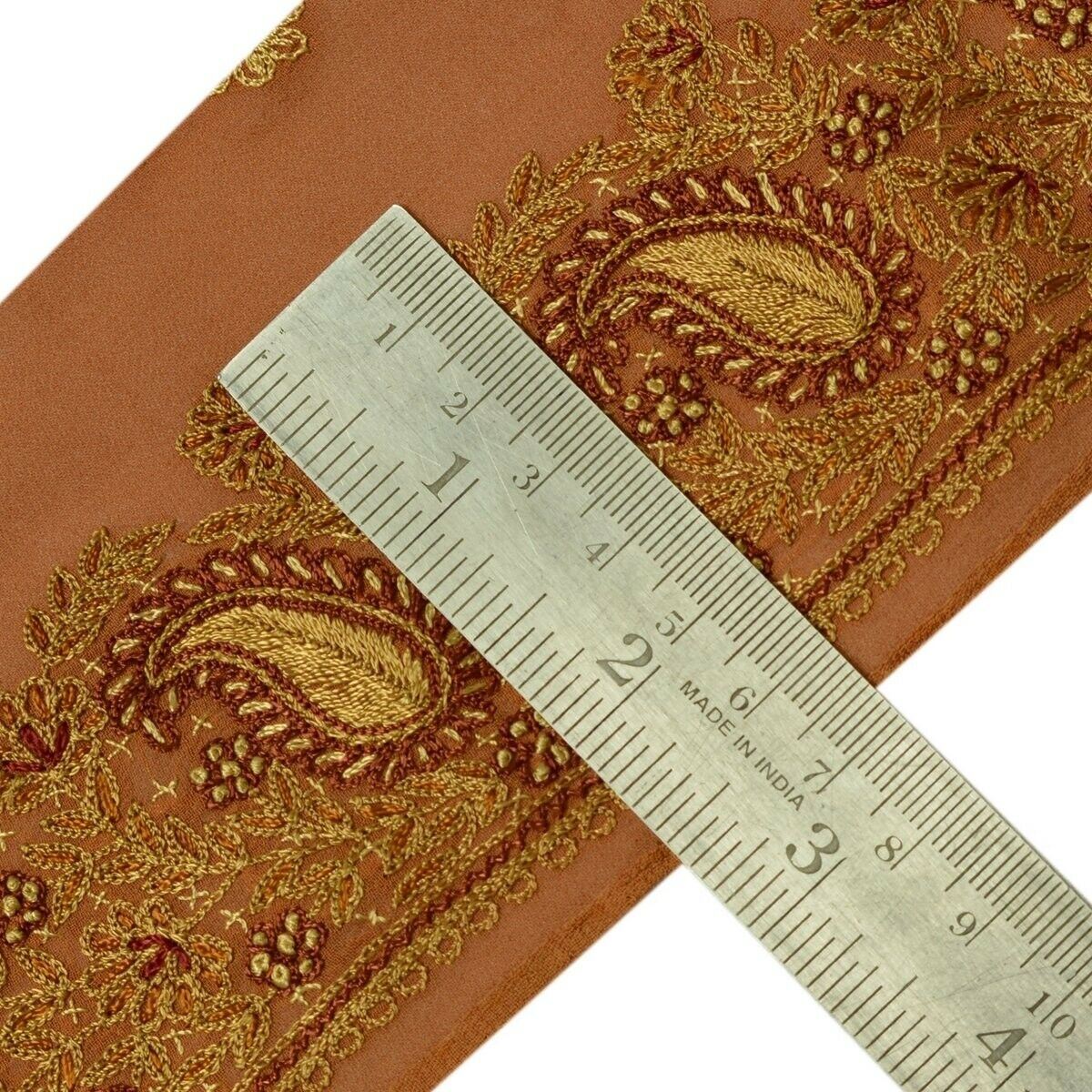 Vintage Saree Border Indian Craft Trim Hand Embroidered Rust Ribbon Lace