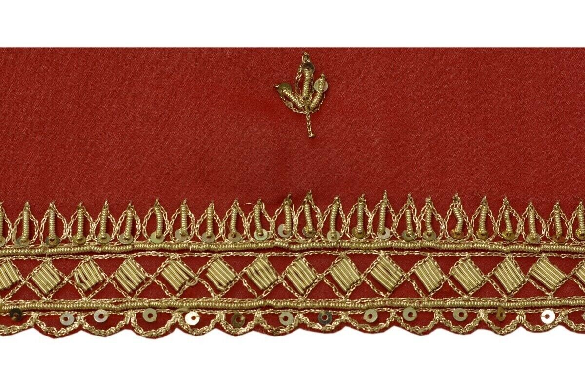 Vintage Saree Border Craft Trim Hand Beaded Zardozi Embroidered Dark Red Lace