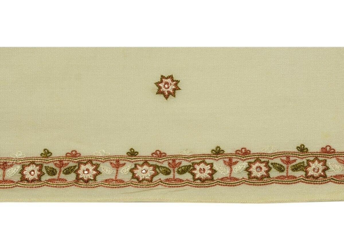 Vintage Saree Border Indian Craft Trim Floral Embroidered Cream Ribbon Lace