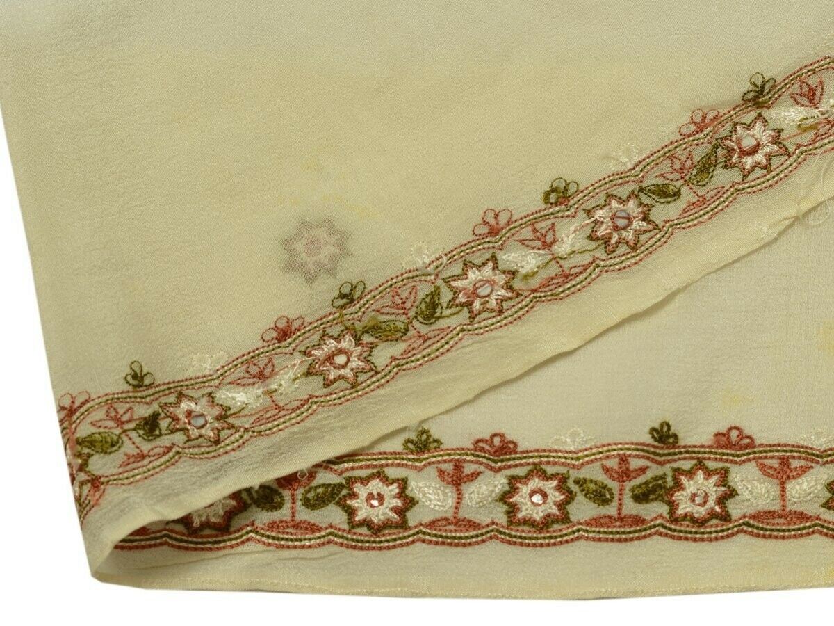 Vintage Saree Border Indian Craft Trim Floral Embroidered Cream Ribbon Lace