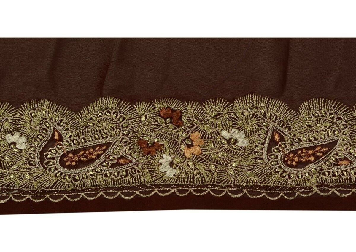 Vintage Saree Border Indian Craft Trim Floral Embroidered Burgundy Ribbon Lace