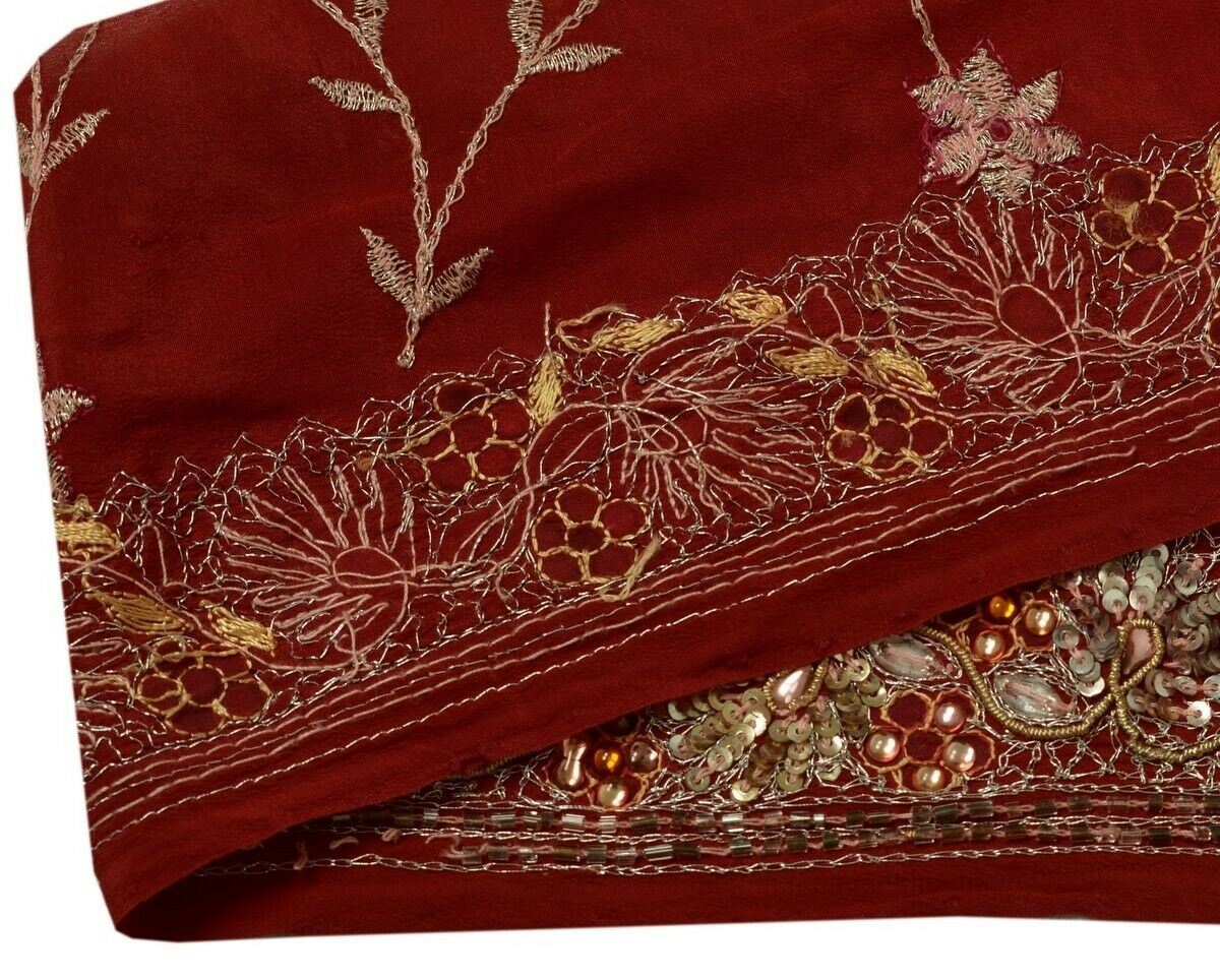 Vintage Saree Border Indian Craft Trim Hand Beaded Embroidered Lace Deep Red