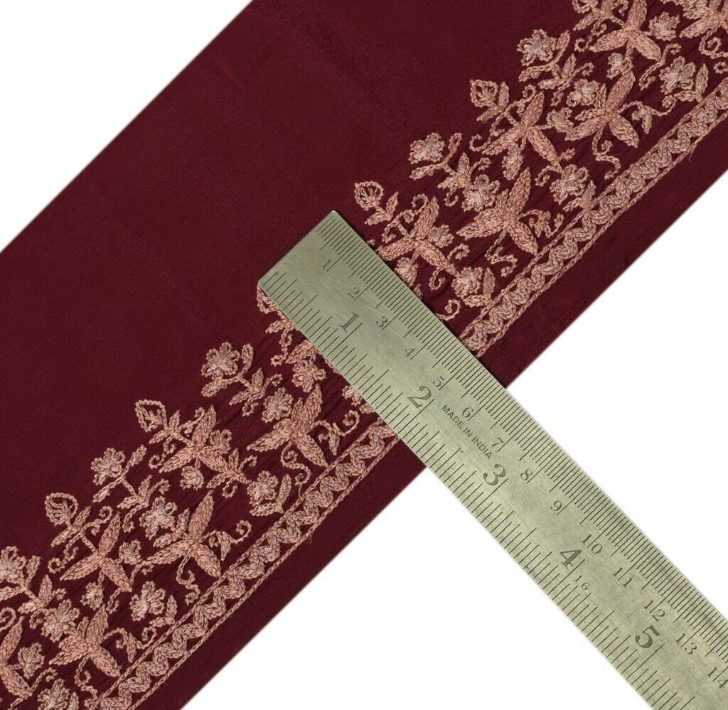 Vintage Sari Border Indian Craft Trim Hand Embroidered Ribbon Lace Magenta