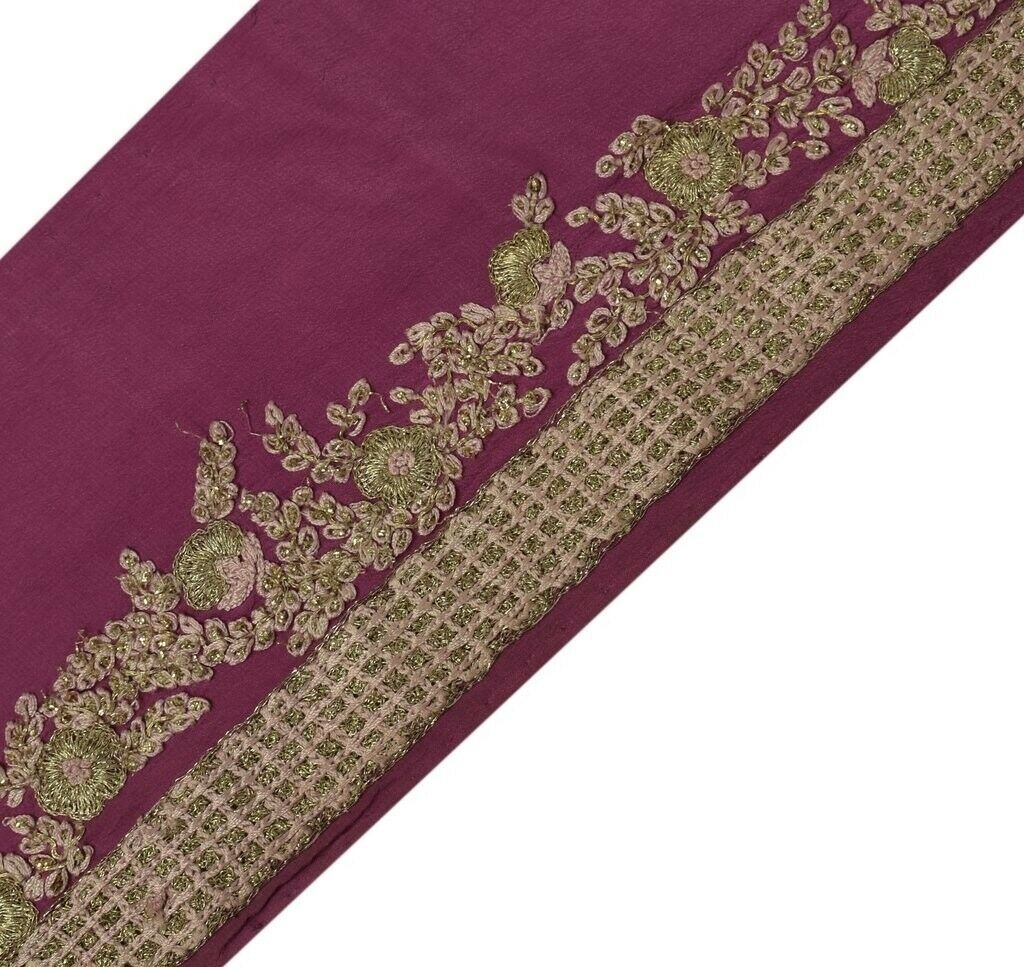 Vintage Sari Border Indian Craft Sewing Trim Hand Embroidered Lace Magenta