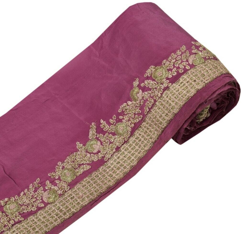 Vintage Sari Border Indian Craft Sewing Trim Hand Embroidered Lace Magenta