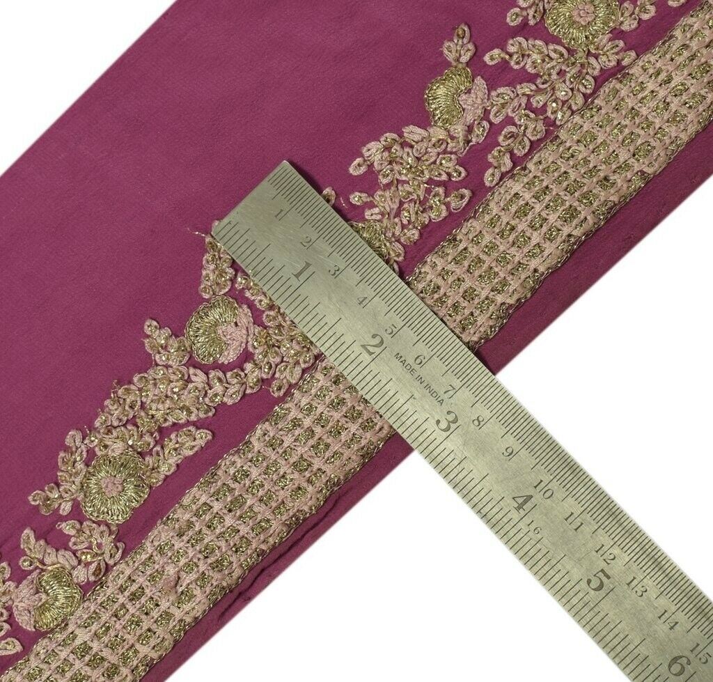 Vintage Sari Border Indian Craft Sewing Trim Hand Embroidered Lace Magenta