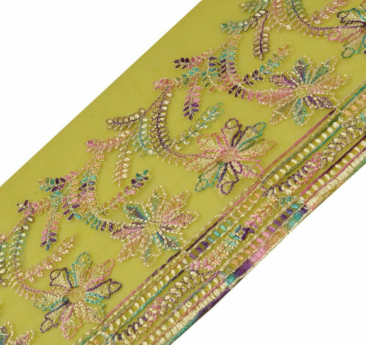 Vintage Saree Border Indian Craft Trim Antique Embroidered Ribbon Lace Green