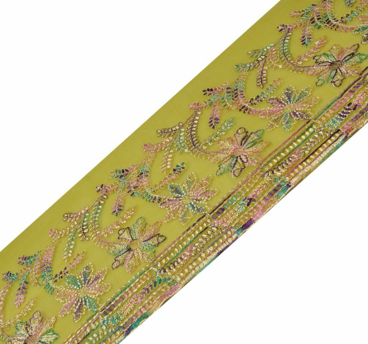 Vintage Saree Border Indian Craft Trim Antique Embroidered Ribbon Lace Green