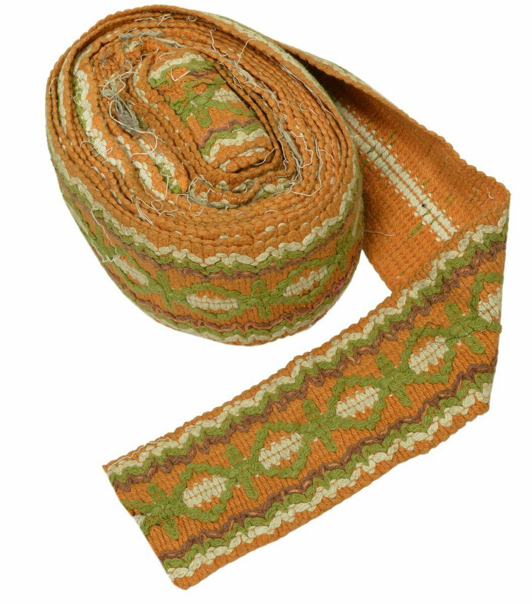 Vintage Saree Border Indian Craft Trim Antique Cotton Ribbon Lace Orange Green