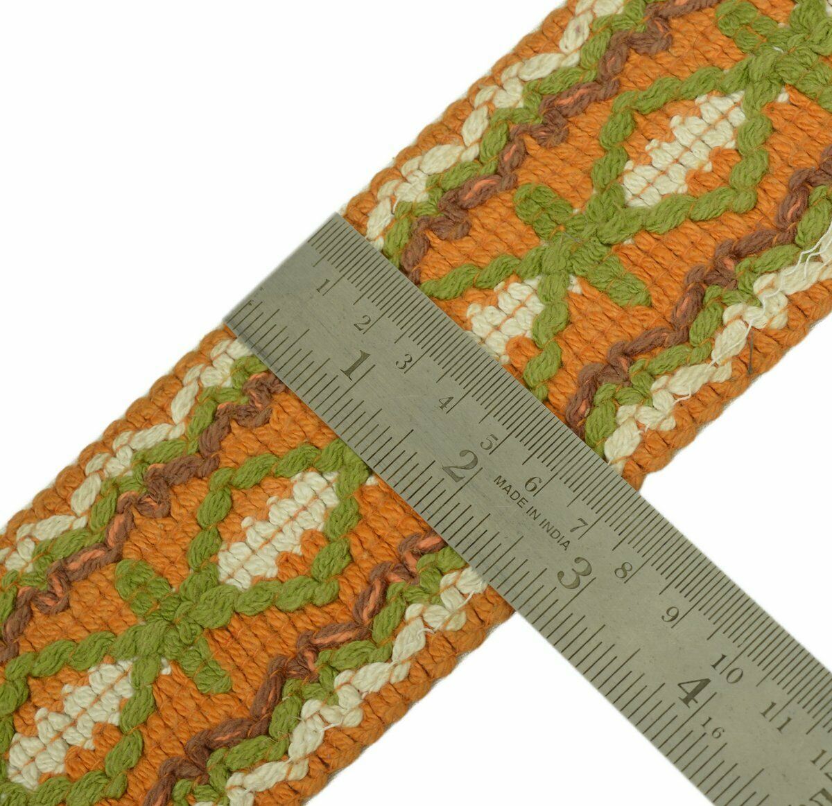 Vintage Saree Border Indian Craft Trim Antique Cotton Ribbon Lace Orange Green