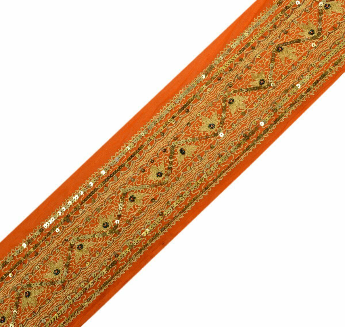 Vintage Saree Border Indian Craft Trim Antique Embroidered Orange Lace Ribbon